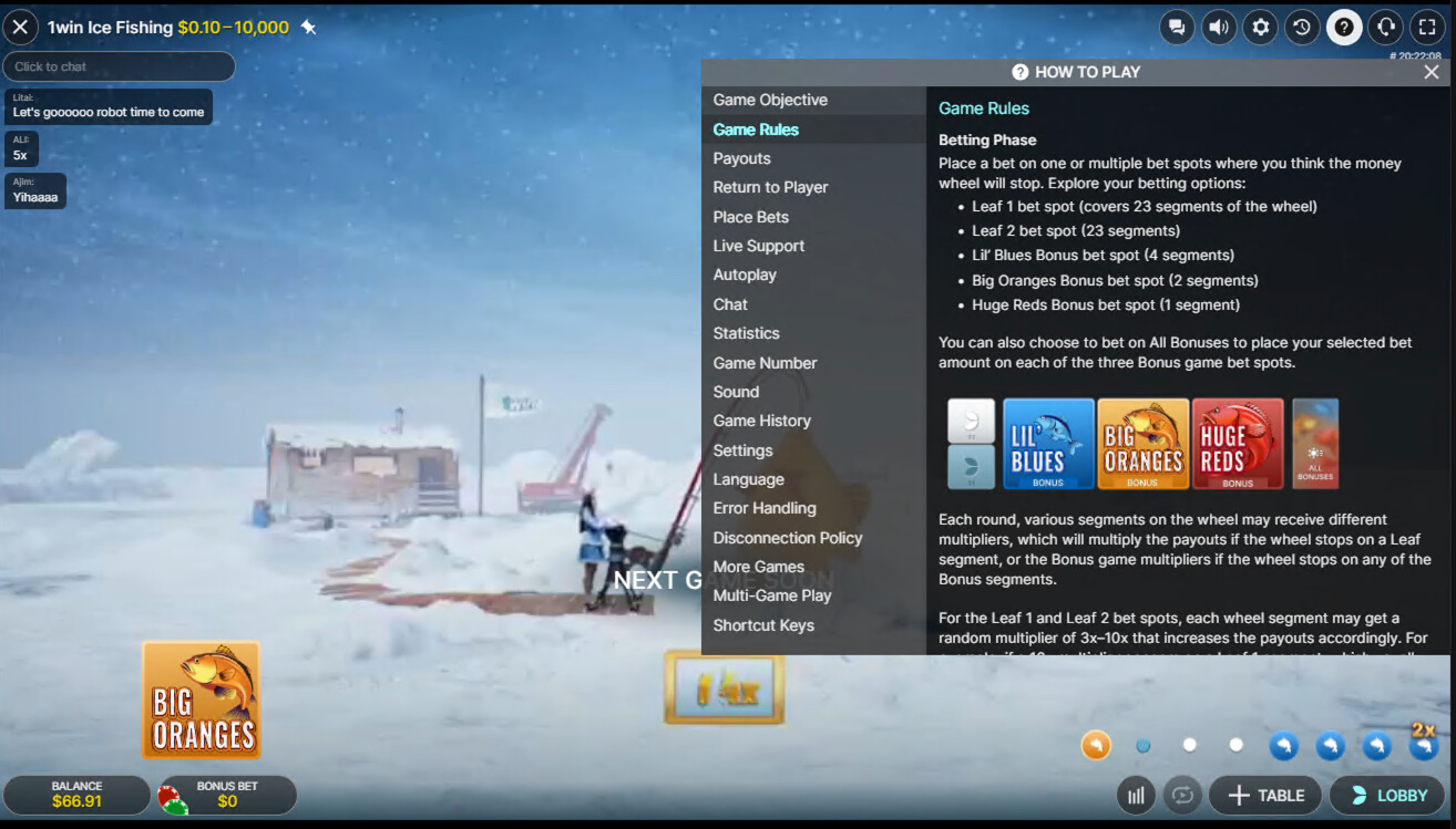 Regole di gioco Ice Fishing — spot puntate e segmenti