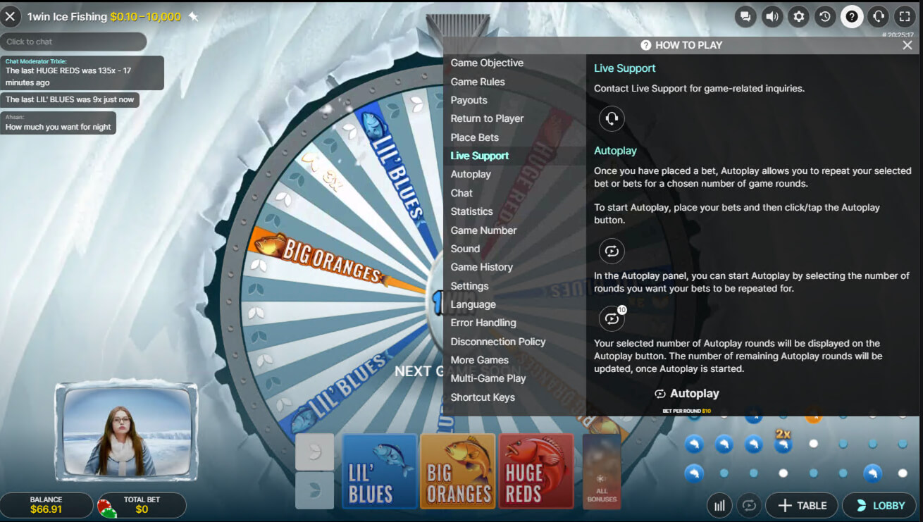 Ice Fishing — Live Support e funzione Autoplay